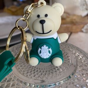 Starbucks Bear Keychain with Green and Cream Colors